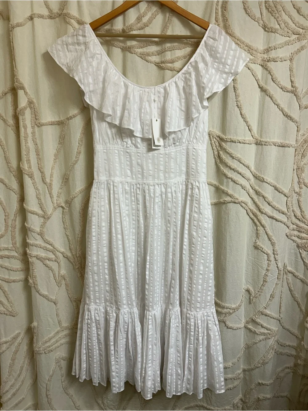 NWT Tory Burch Striped White Seersucker Dress Size 8 Retail $448